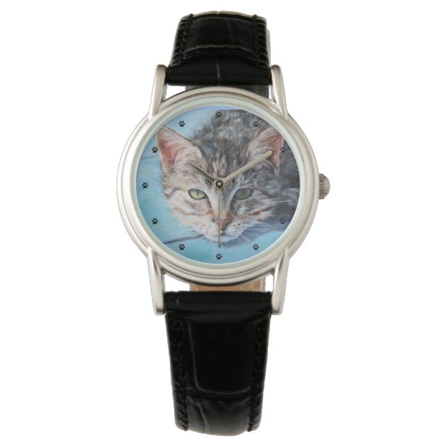 Montre Tabby Gris Chat Peinture fine art (devant)