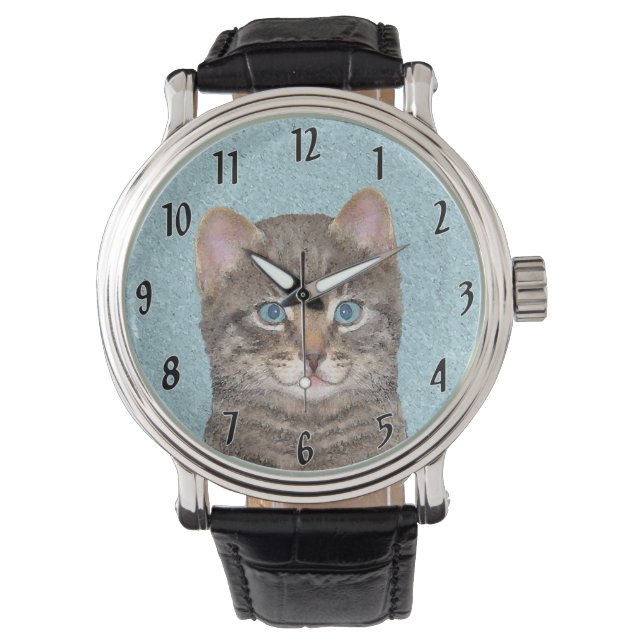 Montre Tabby Gris Peinture Chat - Cute Original Art Chat (devant)