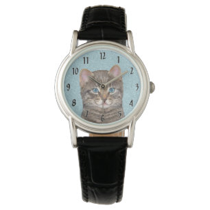 Montre Tabby Gris Peinture Chat - Cute Original Art Chat