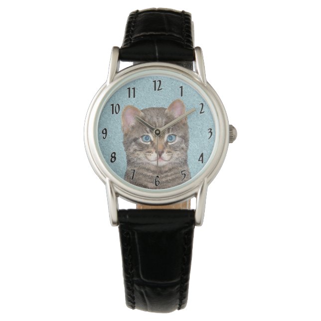 Montre Tabby Gris Peinture Chat - Cute Original Art Chat (devant)