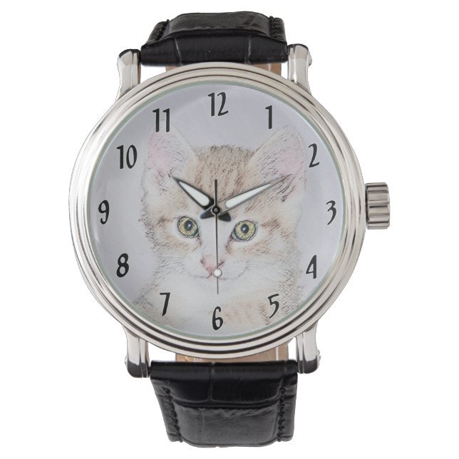 Montre Tabby Jaune Peinture Chat - Cute Original Chat Art (devant)