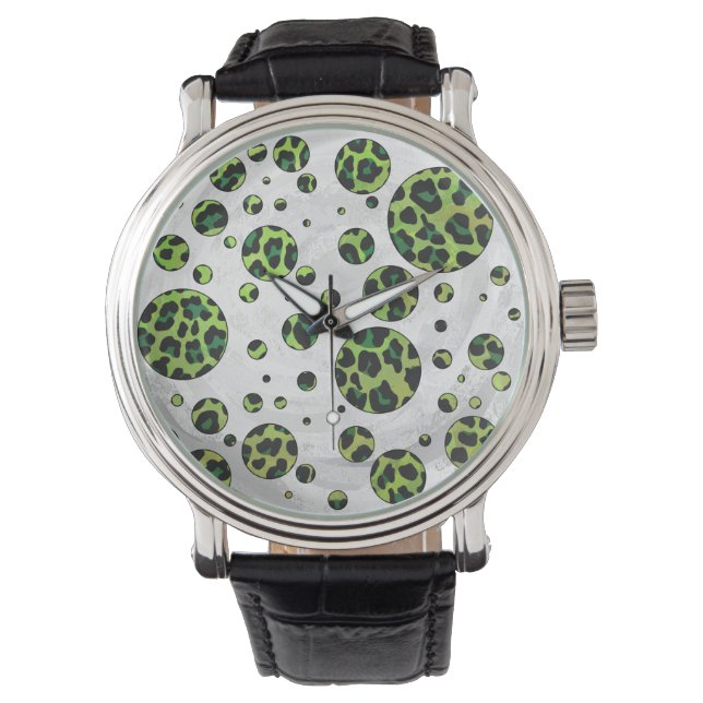 Montre Taches de Léopard Noires et Vertes (devant)