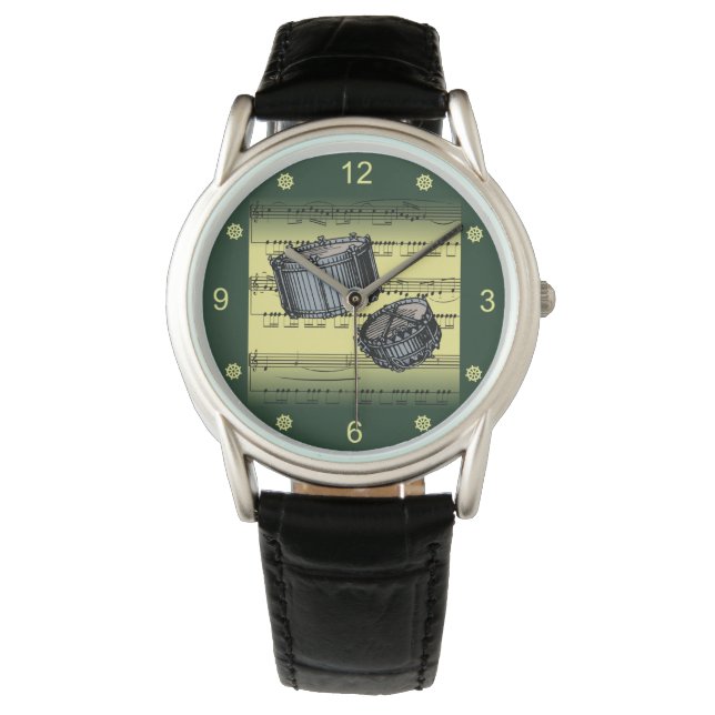 Montre Tambours Snare~Partition roulée~Gold/Green Back P (devant)