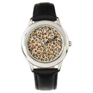 Montre Tan, noir et Motif Empreinte de léopard Brown.
