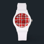 Montre Tartan blanc rouge<br><div class="desc">Ce motif en plaid rouge et blanc a un motif à carreaux / tartan extensible qui est légèrement texturé. C'est un motif clair,  élégant et élégant.</div>