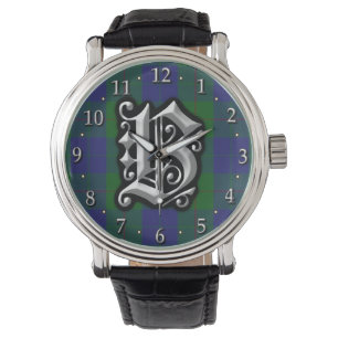 Montre Tartan de chasse à monogramme lettre B du clan Bar