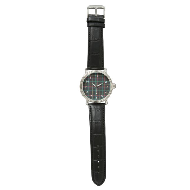 Montre Tartan plaid motif, vert et rouge, (Plat)