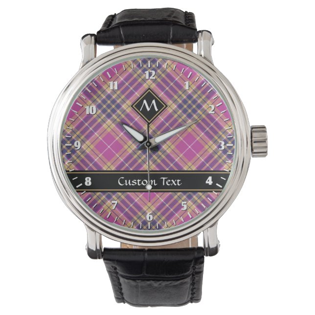 Montre Tartan rose, or et bleu (devant)
