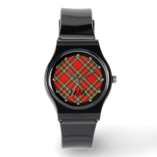 MONTRE TARTAN VERT ROUGE ÉCOSSE, MONOGRAMME DE STONES ROS