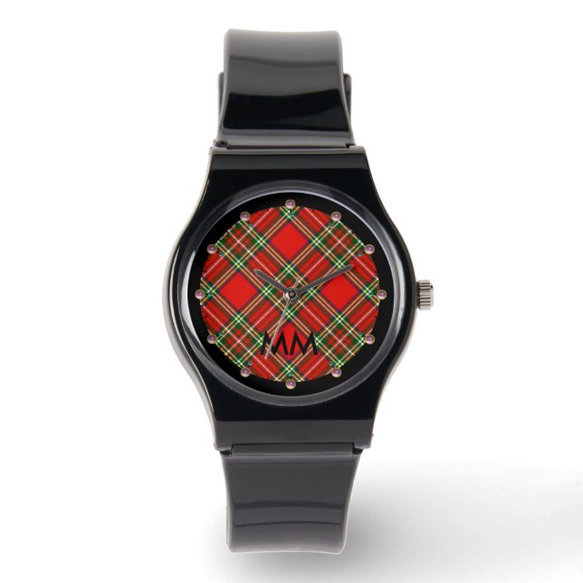 MONTRE TARTAN VERT ROUGE ÉCOSSE, MONOGRAMME DE STONES ROS (Recto)