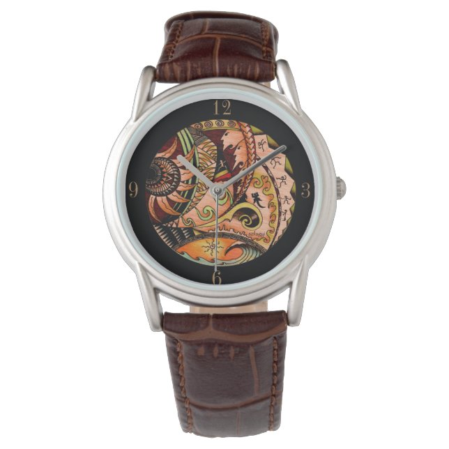 Montre tatouage Océanie en bois (devant)