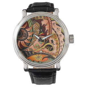 Montre tatouage Océanie en bois