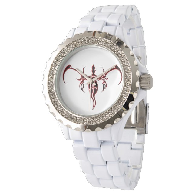 Montre Tatouage tribal des éléphants - rouge et noir (Incliné)