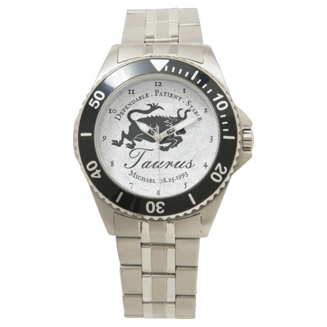 Montre Taurus Traits Zodiac noir blanc Astrologie Personn (devant)