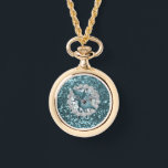 Montre Teal Faux Glitter & Seashell<br><div class="desc">Beautiful gold watch necklace featuring Teal Faux glitter & Seashell design</div>
