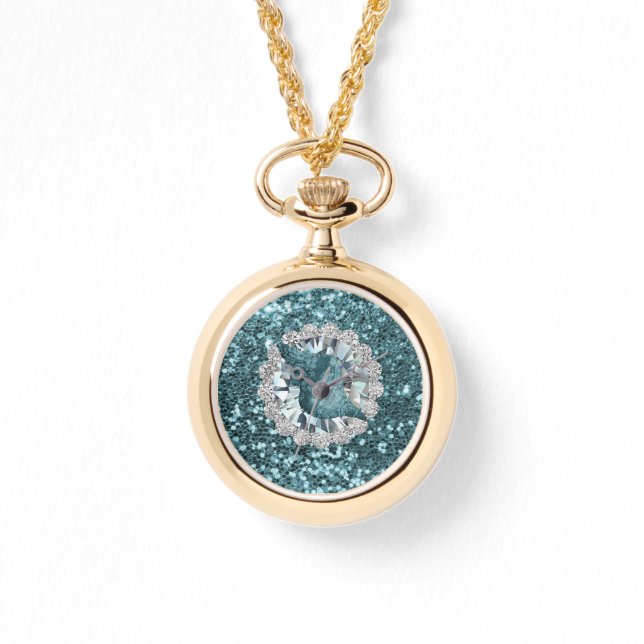 Montre Teal Faux Paillettes & Coquillage (Recto)