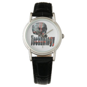 Montre Technologie Skull & Logo Dames Black Leather Watch