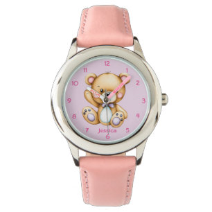 Montre Teddy Bear sur Arrière - plan rose