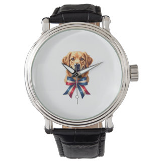 Montre Tee à double ruban de retriever doré patriotique