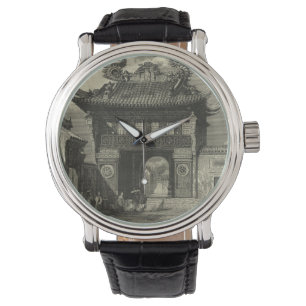 Montre Temple impérial asiatique dans noir et le blanc