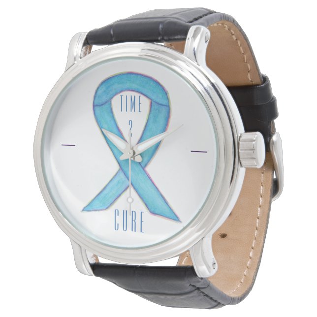 Montre Temps 2 Cure Blue Awareness Ribbon Wrist Watch (Incliné)