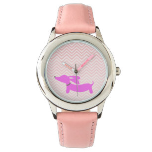 Montre Temps de Doxie : Teckel rose d'oreilles de vol +