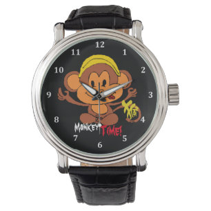 Montre temps singe mignonne avec caractère chinois