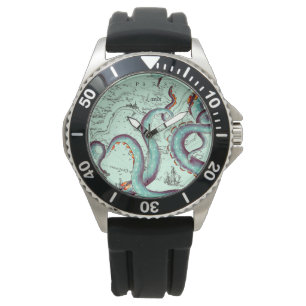 Montre Tentacles turquoises Sur Carte Vintage Turquoise