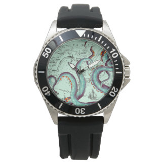 Montre Tentacles turquoises Sur Carte Vintage Turquoise