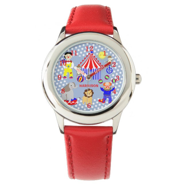 Montre Tente Cirque Cartoon Clowns & Animaux Personnalisé (devant)