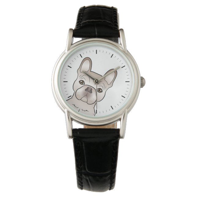 Montre Tête de Bouledogue Français crème (devant)