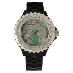 Montre Tête de cerfs communs de camo de région boisée