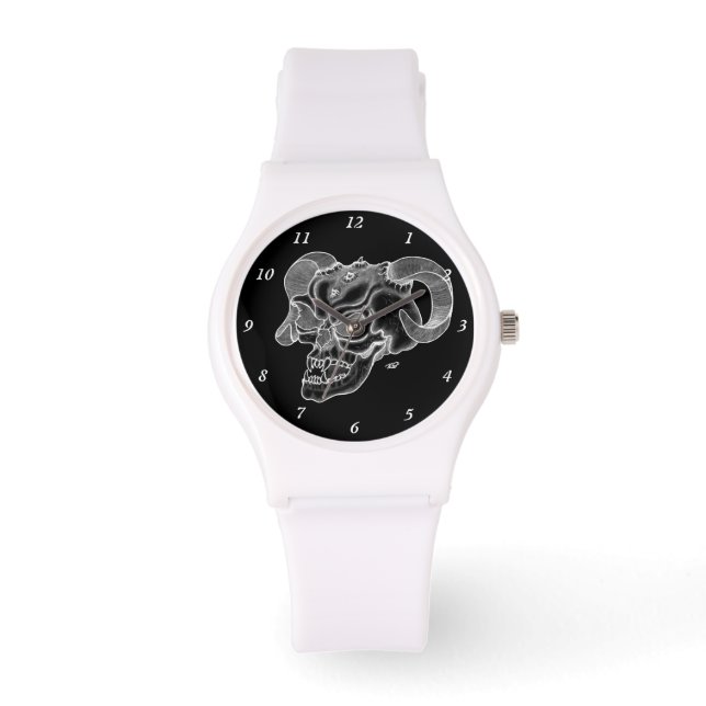 Montre Tête de diable crâne noir et blanc (Recto)