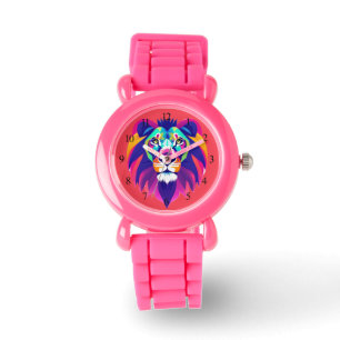 Montre Tête de lion géométrique colorée