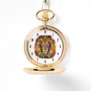 Montre Tête de lion Rasta rouge jaune vert dessin Jamaïqu