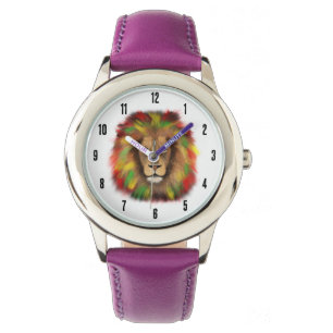 Montre Tête de lion rasta rouge jaune vert dessin Jamaïqu