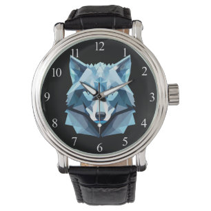 Montre Tête de loup géométrique bleue