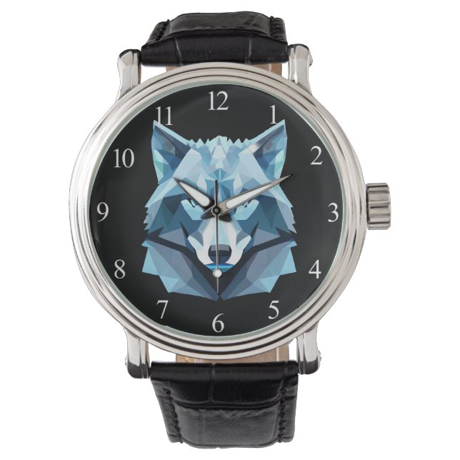 Montre Tête de loup géométrique bleue (devant)