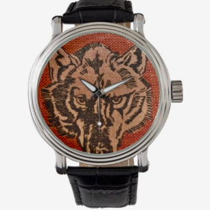Montre Tête de loup sur le rouge
