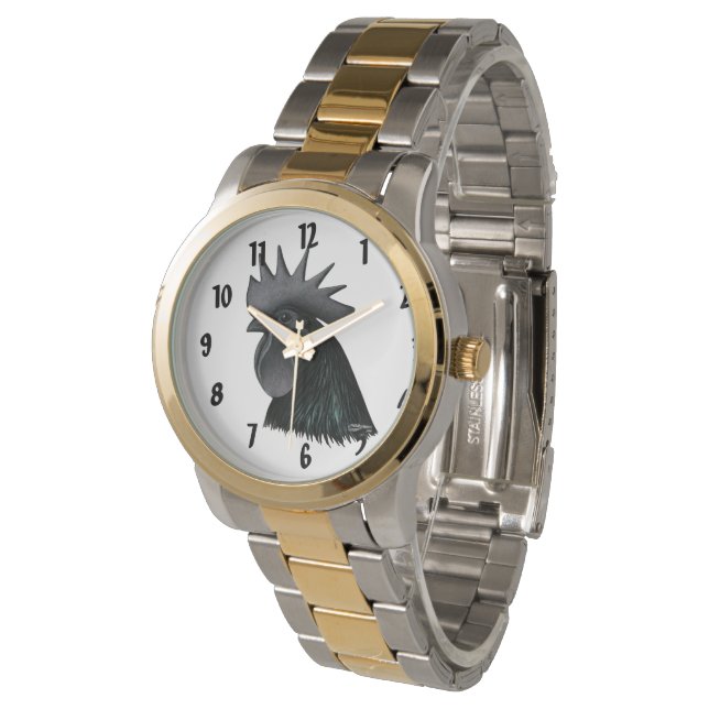 Montre Tête de Rooster Ayam Cemani (Incliné)