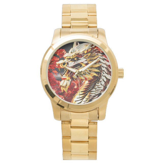 Montre Tête d'or du dragon à respiration par feu (devant)