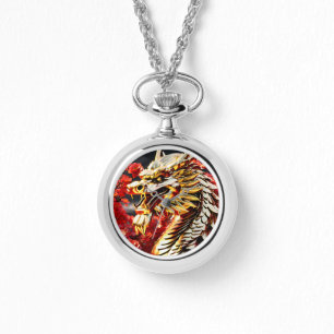 Montre Tête d'or du dragon à respiration par feu