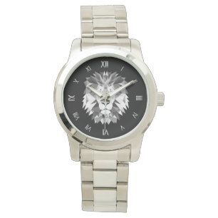 Montre Tête géométrique argentée de lion