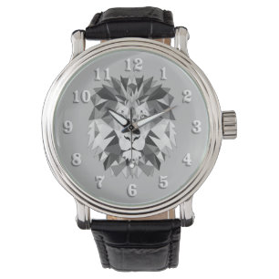 Montre Tête géométrique argentée de lion