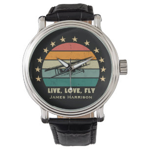 Montre Texte "Live Love Fly", Coucher de soleil rétros de