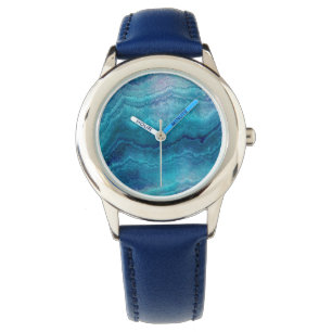 Montre Texture de l'Agate vert de la mer bleue