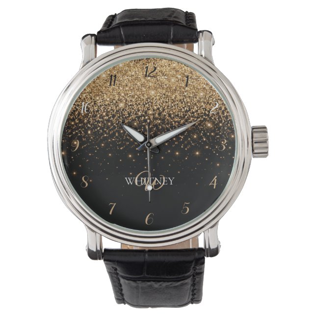 Montre Texture de luxe élégant avec paillettes dorées sci (devant)