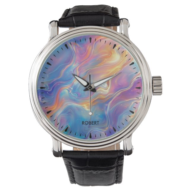 Montre Texture de marbre tourbillonnant opale coloré (devant)