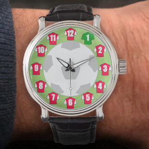 Montre Thème de football avec maillots rouges et blancs