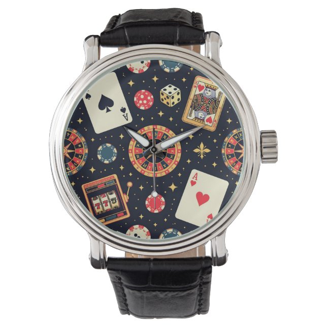 Montre Thème de motif de casino sur fond noir (devant)